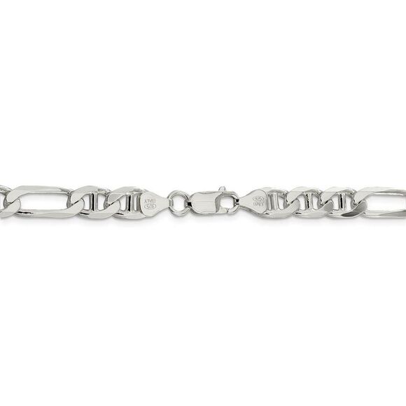 Mens 7.5mm Sterling Silver Solid Figaro Anchor Chain Necklace, 20 Inch